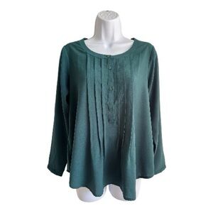 LOFT Pintuck Button-Front Long Sleeve Blouse